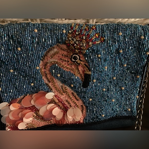 MARY FRANCES Queen Flamingo Embellished Denim Novelty Handbag - Picture 3 of 15